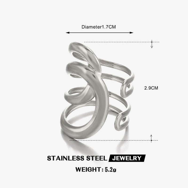 AiTURE Chunky Rings For Women, Gold Silver Thumb Ring Asymmetrical Wavy Curve Ring Adjustable Non Tarnish Dainty Stainless Steel New Year Anniversary Birthday Jewelry Gift - Image 3